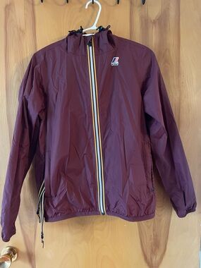 K-Way Burgundy Packable Jacket with Blue Logo Tabs